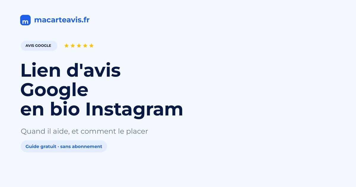Lien d'avis Google en bio Instagram Smartphone ouvert sur Instagram avec un lien d'avis Google dans la bio