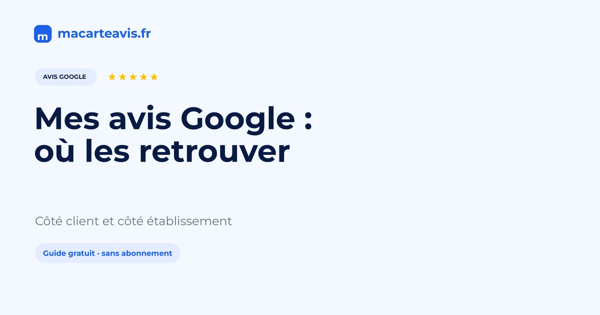 Mes avis Google : retrouver et gérer ses avis Écran Google Maps montrant la liste Mes avis et la gestion d'une fiche